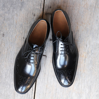 Handmade Black Brogue Leather Men Shoes, Lace Up Shoes for men's - Thumbnail 1