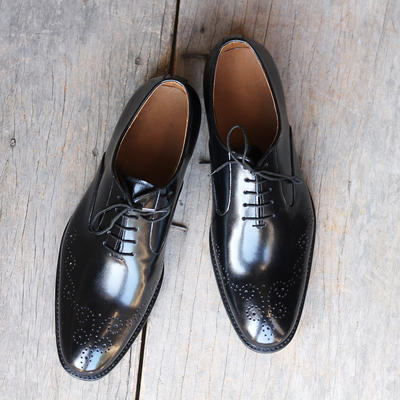 Handmade black brogue leather men shoes, lace up shoes for men's - Thumbnail 4