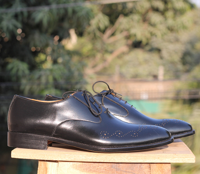 Handmade Black Brogue Leather Men Shoes, Lace Up Shoes for men's