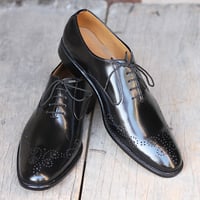 Handmade Black Brogue Leather Men Shoes, Lace Up Shoes for men's - Thumbnail 4