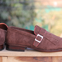 Handmade Brown Suede shoes, Men's Fringe Monk Loafers Shoes - Thumbnail 2