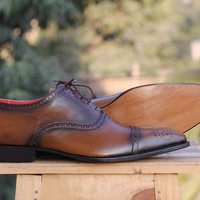 Handmade Cognac Brogue Cap Toe Leather Men Shoes, Lace Up Shoes for men's - Thumbnail 3