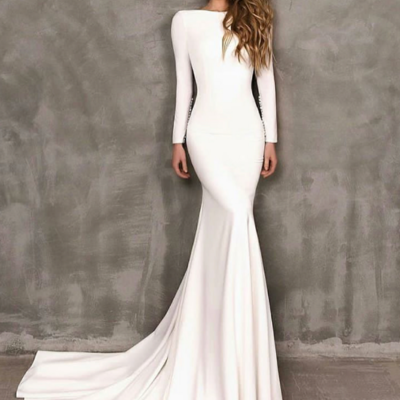 Elegant a line long sleeve backless prom dress,long evening dress - Thumbnail 4