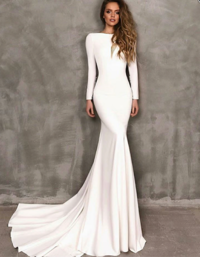 Elegant A Line long sleeve backless prom dress,long evening dress
