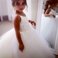 Spaghetti Straps Ivory Ball Gown Tulle Flower Girl Dress - Thumbnail 1