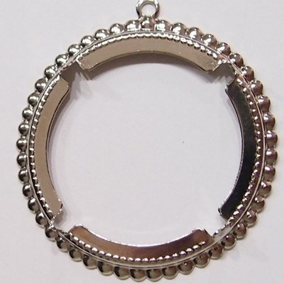 4 of 40 mm old round large antique silver pendants setting with rope design prongs