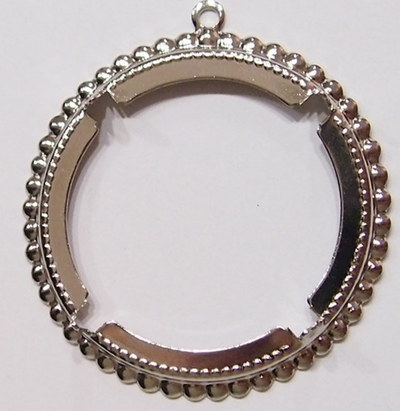 4 of 40 mm Old Round Large Antique Silver Pendants Setting with Rope Design Prongs