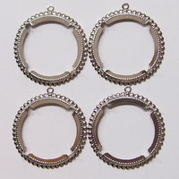 4 of 40 mm Old Round Large Antique Silver Pendants Setting with Rope Design Prongs - Thumbnail 1