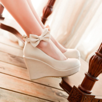 Cute Ankle Strap Wedge Pumps with Bow - Thumbnail 4