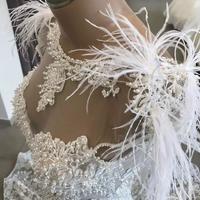 Luxurious Mermaid Round Neck Open Back White Lace Wedding Dresses - Thumbnail 2