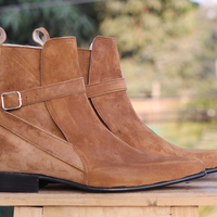 Men's Handmade Tan Brown Ankle Boots, Jodhpurs Suede Designer Boots for Men - Thumbnail 1