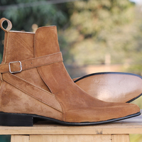 Men's Handmade Tan Brown Ankle Boots, Jodhpurs Suede Designer Boots for Men - Thumbnail 2