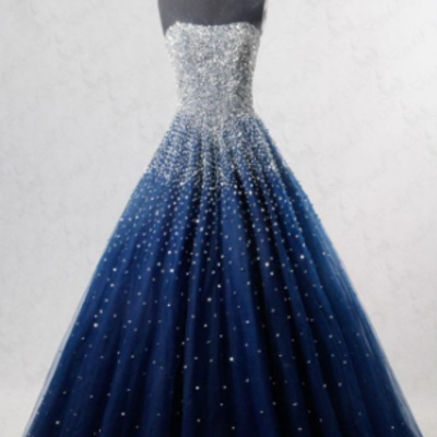 Sexy a line blue long prom dress with beading ,evening dresses - Thumbnail 5