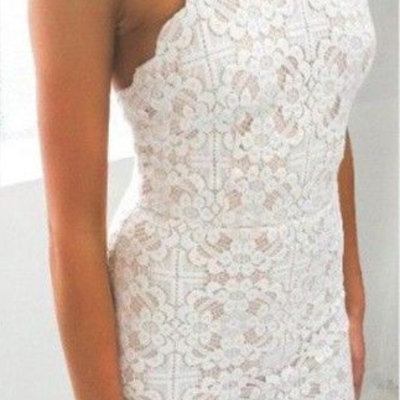 A line white lace homecoming dress ,short prom dress