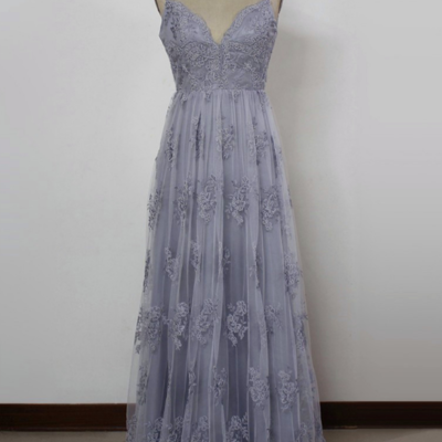 A line spaghetti straps long prom dresses,sexy evening dress - Thumbnail 4