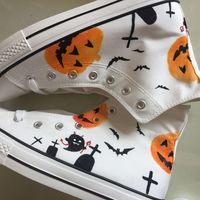 Harajuku New Halloween Pumpkin Devil Bat Hand Painted Shoes - Thumbnail 3