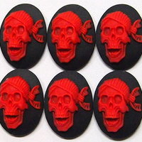 6 of 25x18 mm Skull with Bandana Cameos Pirate Gothic Red over Black Pirate Wow - Thumbnail 1