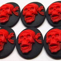 6 of 25x18 mm Skull with Bandana Cameos Pirate Gothic Red over Black Pirate Wow - Thumbnail 2