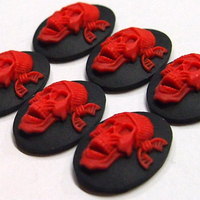 6 of 25x18 mm Skull with Bandana Cameos Pirate Gothic Red over Black Pirate Wow - Thumbnail 3