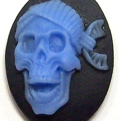 6 of 25x18 mm skull with bandana cameos pirate gothic blue over black pirate wow