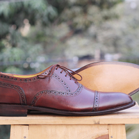 Handmade Cap toe Leather Oxford Brown Shoes - Thumbnail 3