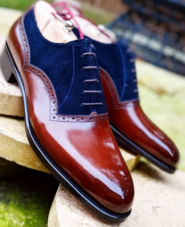 Handmade Burgundy Half Brogue Leather Shoes, Men Formal Cap Toe Dress Tuxedo Sho