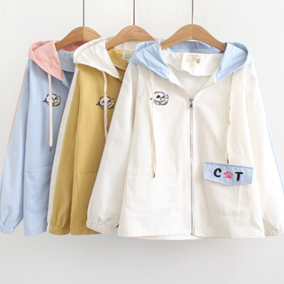 Kawaii cat embroidery jackets