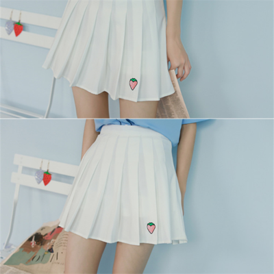 High waist strawberry pleated skirts - Thumbnail 3
