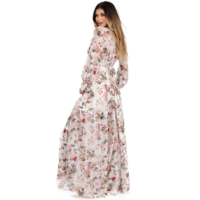 Elegant V Neck Printed Summer Maxi Dress - Thumbnail 1
