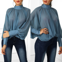 Women'S Bat Sleeve Loose Chiffon Shirt Top - Thumbnail 1