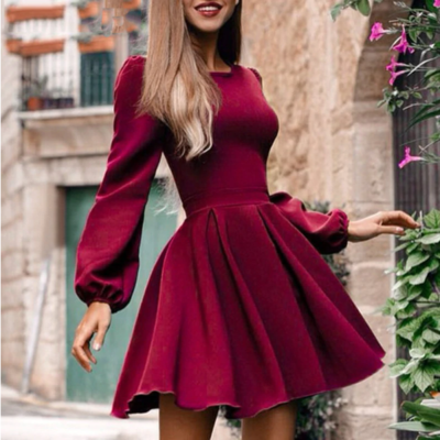 Elegant Pleated Long Sleeve Party Dress