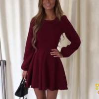 Elegant Pleated Long Sleeve Party Dress - Thumbnail 1