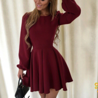 Elegant Pleated Long Sleeve Party Dress - Thumbnail 3
