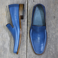 New Handmade Blue Leather Loafers Shoes For Men's - Thumbnail 3