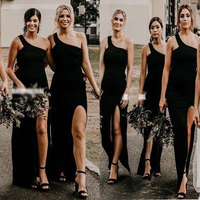 One Shoulder Sheath Black Bridesmaid Dresses for Wedding - Thumbnail 1