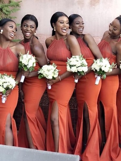Halter Mermaid Burnt Orange Bridesmaid Dresses for Wedding Party