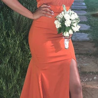 Halter Mermaid Burnt Orange Bridesmaid Dresses for Wedding Party - Thumbnail 1