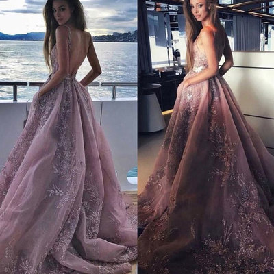 V Neck backless Prom Dresses HN006