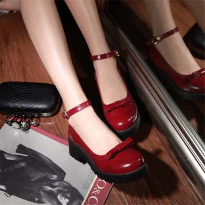 Retro Harajuku Ankle Strap Thick Heels Shoes