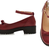 Retro Harajuku Ankle Strap Thick Heels Shoes - Thumbnail 4
