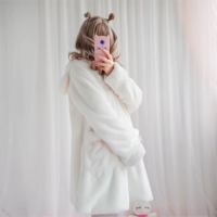 Cute Japanese Cat Ears Winter Coat in Black and White - Thumbnail 1