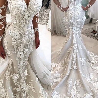 Mermaid wedding dresses with 3d appliques  - Thumbnail 4
