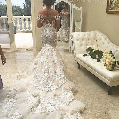 Luxurious mermaid wedding dresses with lace - Thumbnail 4