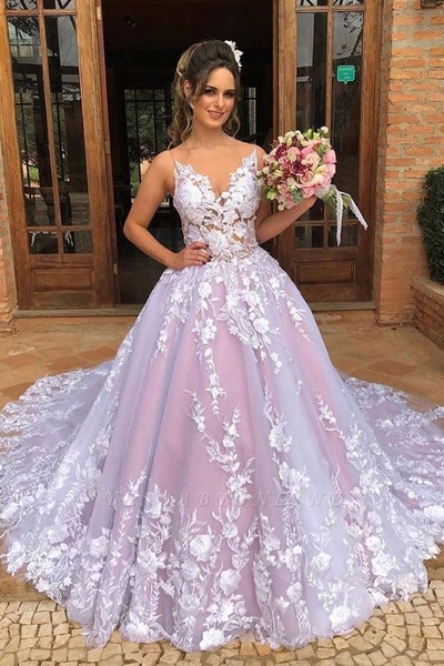 Spaghetti Straps Wedding Dresses Prom Dresses with Appliques Lace