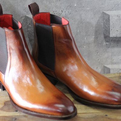 Men's handmade tan ankle boots, chelsea leather boots for men's - Thumbnail 4