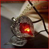 Vintage Bronze Heart Ruby Pendant Necklace