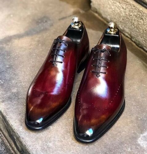 New Men's Handmade Burgundy Shaded Leather Dress Shoes