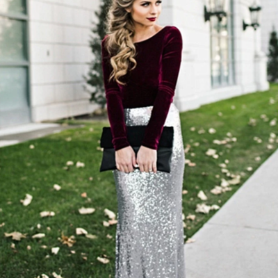 Beauty velvet long sleeve top sequin prom dress,evening dress - Thumbnail 5