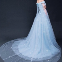 Off-the-Shoulder Mermaid Prom Dress With Lace Applique  - Thumbnail 3