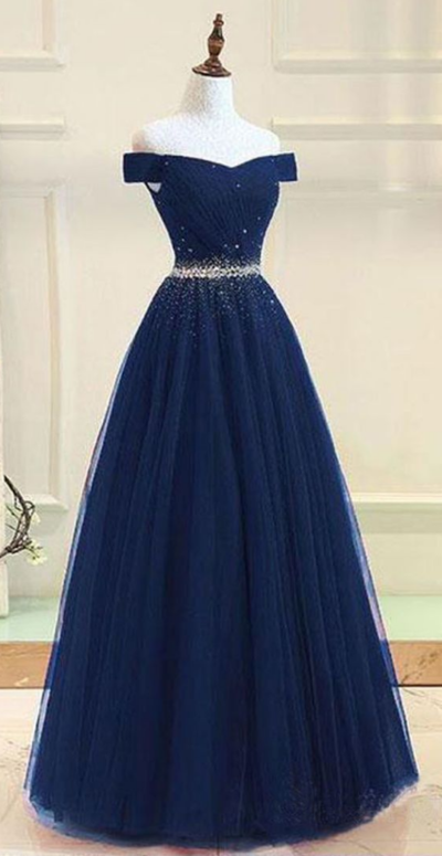 Charming Off The Shoulder A-line Tulle Prom Dress With Beading